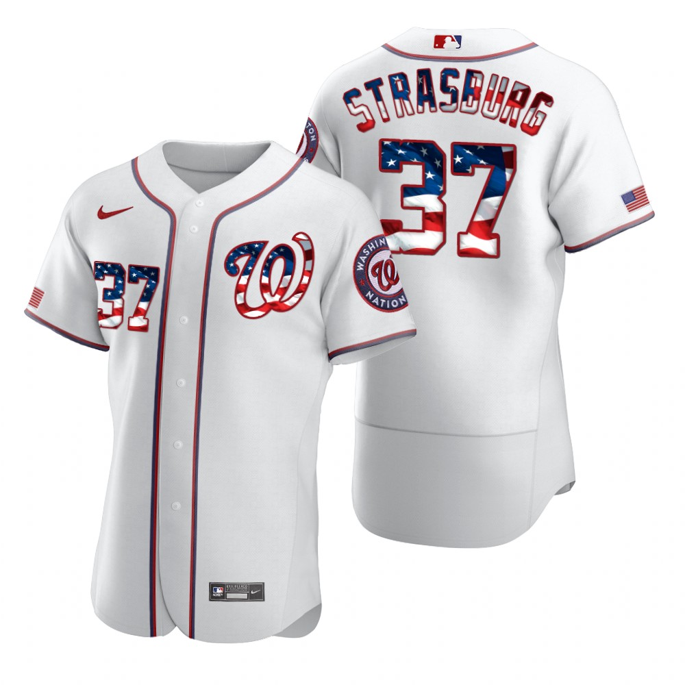 Washington Nationals #37 Stephen Strasburg Men Nike White Fluttering USA Flag Limited Edition Authentic MLB Jersey